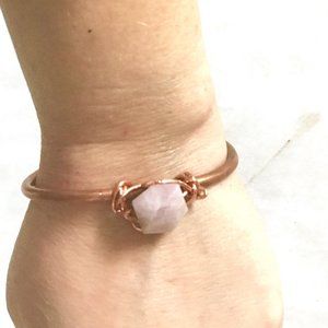 Pink Kunzite Solid Copper Cuff Bracelet Handmade Wire Wrapped Rustic Gemstone
